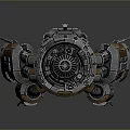 Sci Fi Mechanical Space Module With Metallic Antennas Green Lights And Control Panels