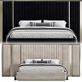 Elegant Modern Double Bed With Tufted Velvet Headboard Gold Accents Linen Bedding Pillows Throw Blanket