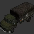 Vintage Functional Cargo Truck With Green Body Canvas Bed Illuminated Headlights And Mercedes Logo