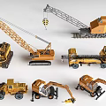 Yellow Functional Vehicles Including Cranes Bulldozers Excavators And Trucks For Engineering 3d model