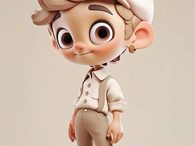 3D Cute Cartoon Boy Sculpture With Big Eyes Cap And Smiling Expression 3d model