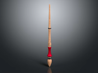 Slender Wooden Baton With Red Middle Section Black Ring And Light Colored Ends 3d model