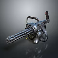 Silver Metallic Gatling Gun 3D Model With Multiple Barrels Gear Structure And Red Component 3d model