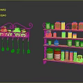 Kitchen Shelving Units with Hooks for Utensils and Multi Tier Shelves Holding Storage Jars