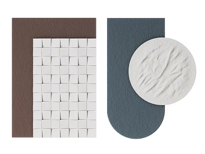 Contemporary Wall Decor With Brown Gray White Square Tiles And Circular Design Panels 3d model