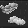 Two Decorative Cloud Shaped White Chandeliers Hanging Against Gray Background 3d model