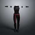 Game Movie Character Costume With Black Tank Top Red Belt And Daggers