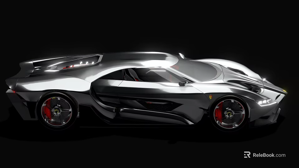 Futuristic Black Sports Car With Sleek Aerodynamic Body And Red Wheels 3d model 