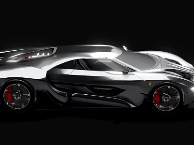 Futuristic Black Sports Car With Sleek Aerodynamic Body And Red Wheels 3d model