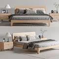Modern Double Bed Interior With Wooden Frame Nightstands Lamps And Decorative Pillows