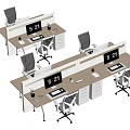 Modern Partitioned Office Desks With Ergonomic Chairs Computers Digital Clock And Storage Cabinets 3d model