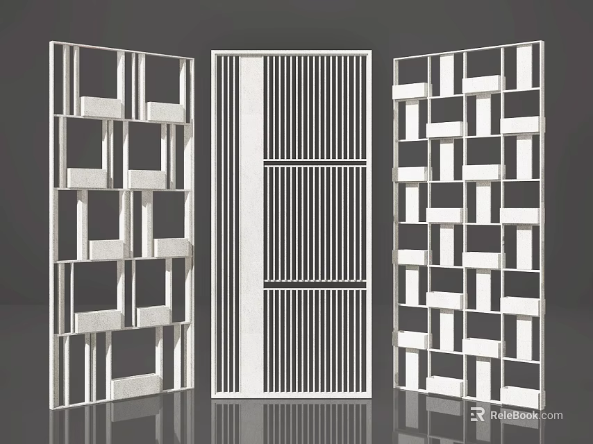 Modern White Room Dividers With Geometric Lattice And Vertical Slat Design 3d model 