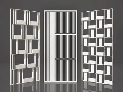 Modern White Room Dividers With Geometric Lattice And Vertical Slat Design 3d model