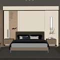 Modern Bedroom Interior With Wooden Bed Frame Nightstands Wardrobe Table Lamps Wall Art And Rug