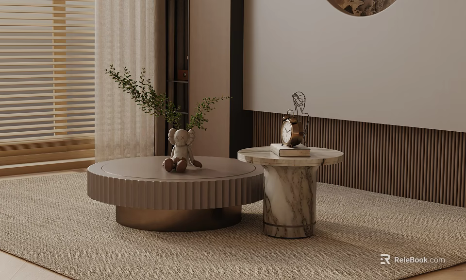 Modern Sofa and Coffee Table Set With Round Marble Top And Decorative Ornaments 3d model 