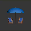 Blue Patio Umbrella And Orange Frame Folding Chairs For Outdoor Use