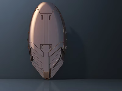 Metallic Sculpture with Geometric Lines and Structured Design on Dark Background 3d model