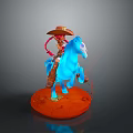 Cowgirl Character With Red Braids Riding Blue Horse On Orange Desert Base