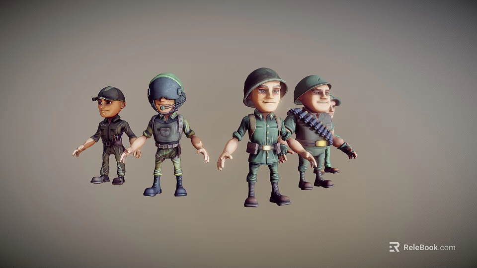 Military Game Movie Characters 3D Rendered With Different Uniforms Helmets And Equipment 3d model 