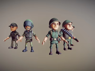 Military Game Movie Characters 3D Rendered With Different Uniforms Helmets And Equipment 3d model