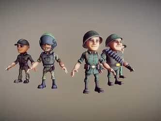 Cartoon Military Characters 3d model