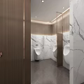 Modern Public Restroom Interior With Marble Walls Wooden Partitions And Urinals Design