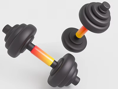 Sports Equipment Dumbbells With Black Weight Plates And Red Yellow Gradient Handle For Home Gym Training 3d model