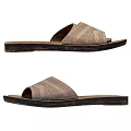 Beige Slippers With Perforated Upper Design And Dark Sole Featuring Butterfly Pattern Insole