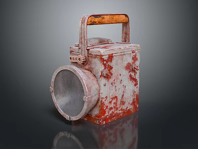 Vintage Rustic Square Furniture With Rusty Red Finish Wooden Handle And Circular Opening 3d model