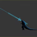 Giant Godzilla Creature Firing Blue Energy Beam With Glowing Spikes On Dark Background