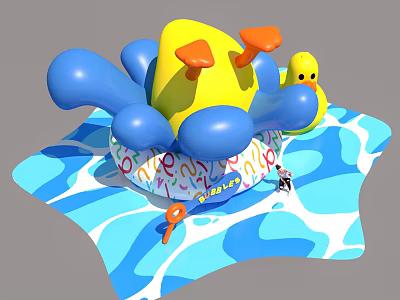 Colorful Inflatable Water Play Photo Spot With Yellow Duck Blue Waves And Letters 3d model
