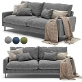 Gray Two Seater Sofa With Multiple Cushions And Striped Throw Blanket 3d model