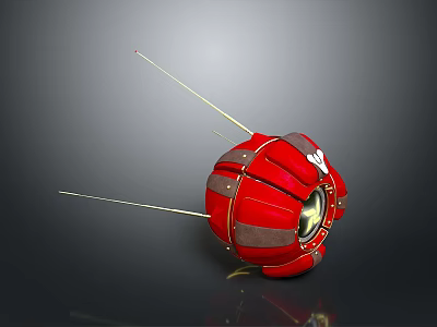 Red Spherical Spacecraft With Metallic Structure And Antennas For Cosmic Exploration 3d model