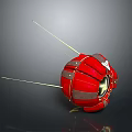 Red Spherical Spacecraft With Metallic Structure And Antennas For Cosmic Exploration 3d model