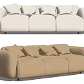Modern Minimalist Three Seater Sofa With Neutral Colored Plush Cushions And Curved Armrests
