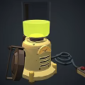 Retro Electric Apparatus With Transparent Glass Container Yellow Liquid Metal Base And Power Cord