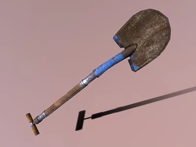 High Quality Hardware Tool Shovel with Wooden Handle Metal Blade and Blue Details 3d model