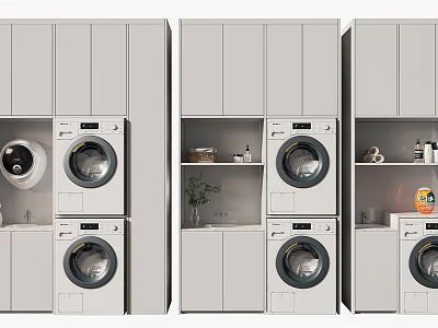 Modern Bathroom Cabinet Rack With Washing Machines And Storage Compartments 3d model
