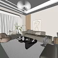 Modern Living and Dining Room Interior With Sofa Dining Table Chairs Lighting And Decorative Art