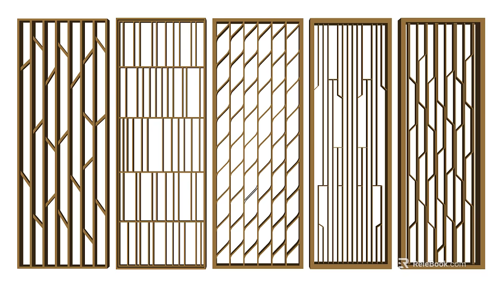Modern Wooden Room Dividers With Various Geometric Slat And Lattice Designs 3d model 