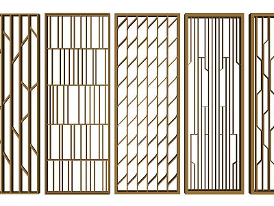 Modern Wooden Room Dividers With Various Geometric Slat And Lattice Designs 3d model