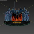 Ancient Castle Architecture With Flaming Fire Bat And Spooky Night Text On Black Background