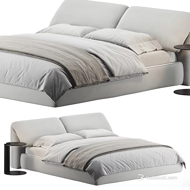 Modern Background Double Bed Interior With Soft Linen Bedding And Nightstand 3d model 
