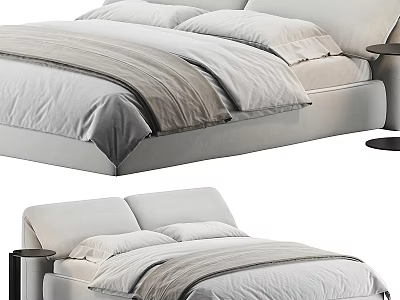 Modern Background Double Bed Interior With Soft Linen Bedding And Nightstand 3d model