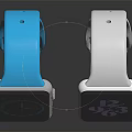 Modern Smart Watches With Blue And White Straps Digital Time Display On Black Background