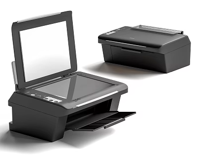 Black Office Printers And Multifunctional Scanner Appliances For Workplace Use 3d model