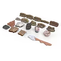Wood And Stone Pieces With Various Colors Different Shapes And Crafting Tool