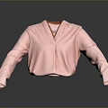 Pink Long Sleeve V Neck Loose Fit Flowy Top For Daily Wear