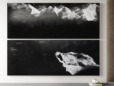 Black and White Mountain Rock Wall Art Canvas Decor For Modern Interior Hanging Two Panels 3d model