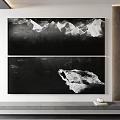 Black and White Mountain Rock Wall Art Canvas Decor For Modern Interior Hanging Two Panels